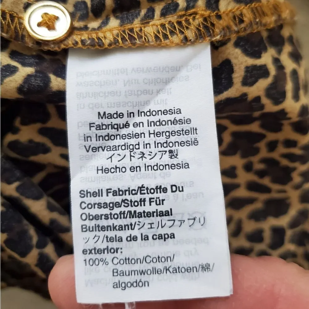 J. Crew Short Sleeve Puff Sleeve Leopard Print Top Size XS